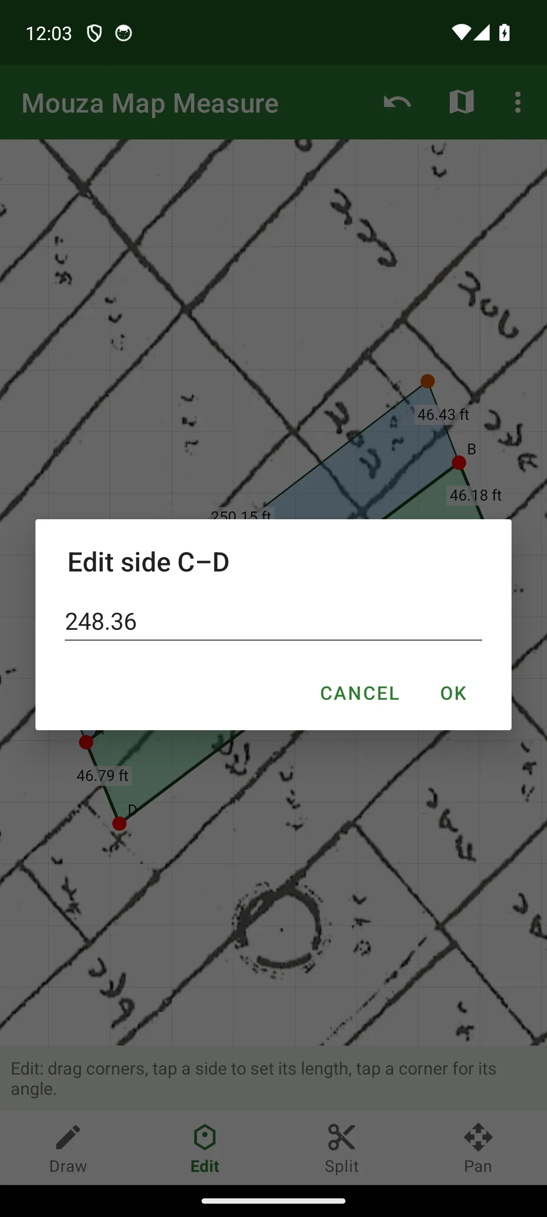 Entering an exact side length over the map