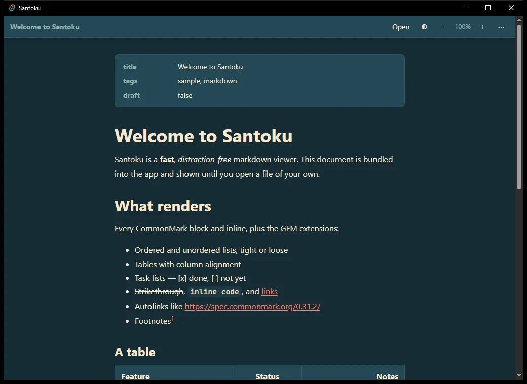 Santoku rendering a document on the desktop