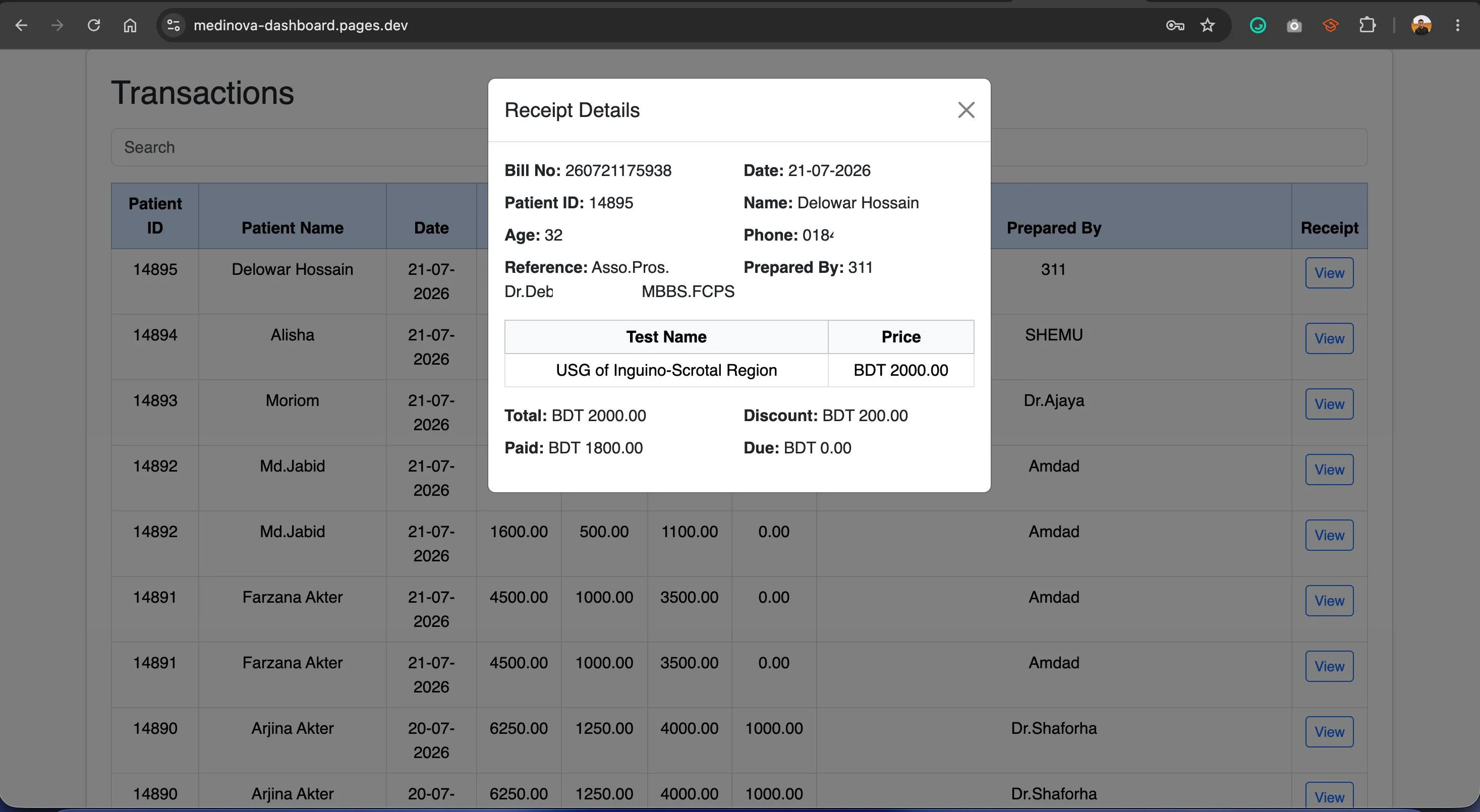 Receipt Summary on Web