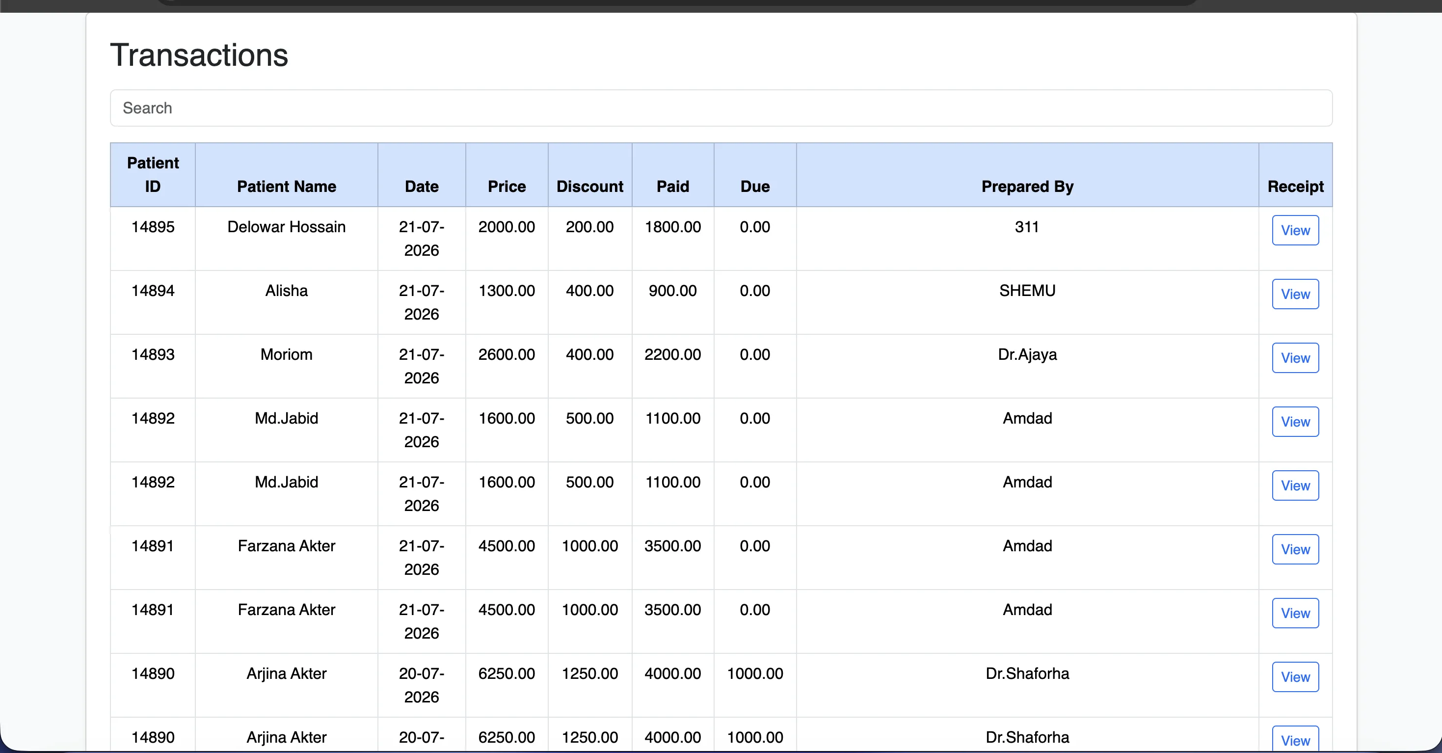 Transaction List